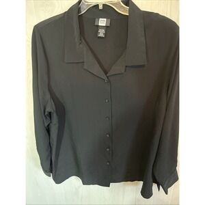 Vintage Studio 1940 Basic Black 22W Button Front Blouse Top